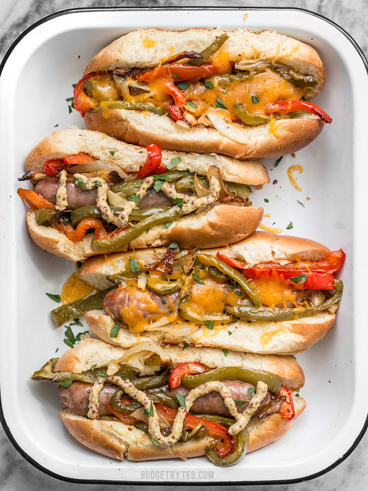 
                  
                    Load image into Gallery viewer, Roasted Bratwurst with Peppers and Onions
                  
                
