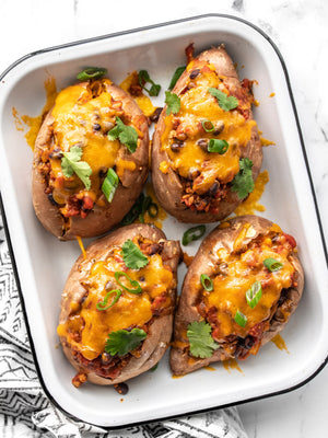 
                  
                    Load image into Gallery viewer, Turkey Chili Smothered Sweet Potatoes
                  
                