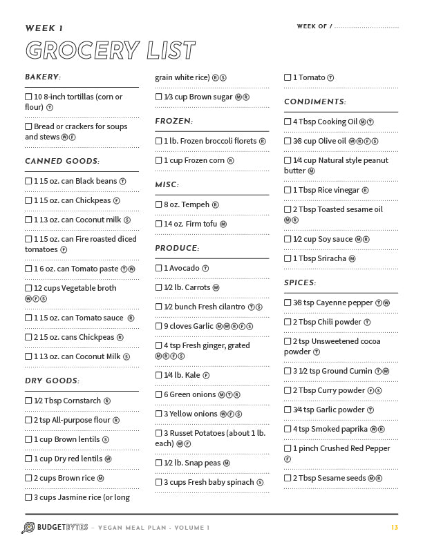 Vegan Meal Plan – Volume 1 – Budget Bytes